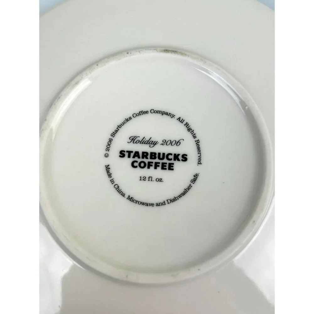 Starbucks 2006 Set of 2 Christmas Saucer Plates, Red Tree, Green Blue Stocking